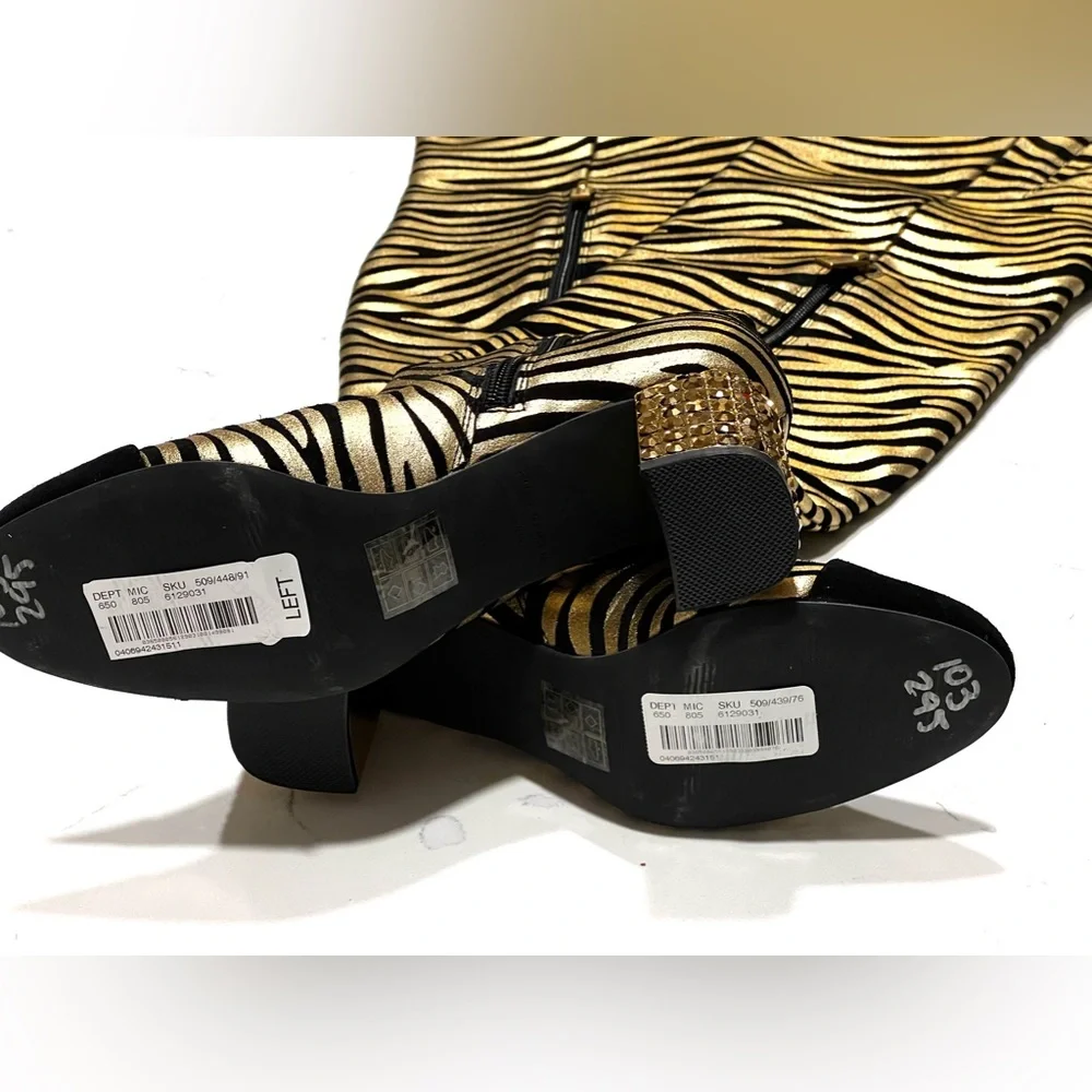 Kurt Geiger London Mayfair Zebra Metallic Gold Over The Knee OTK Boot 36.5 NWT